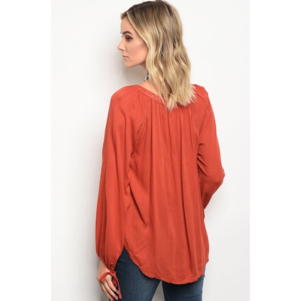 🎉CLEARANCE🎉 Rust Long Sleeve V-Neck Boho Top - Picture 3 of 3